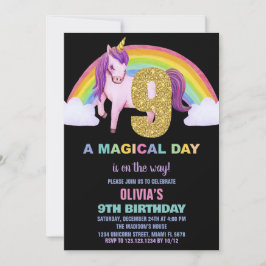 Neunte Rainbow Unicorn Geburtstag Einladungen Glit