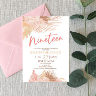 Neunzehnte Boho Pink Floral 19. Geburtstagsparty Einladung