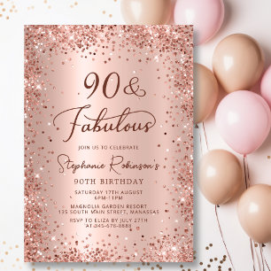 Neunzig & Fabulous Rose Gold Glitzer 90. Geburtsta Einladung
