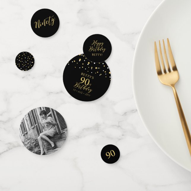 Neunzig Gold & Black Confetti 90. Geburtstagsparty Konfetti (Gruppe)