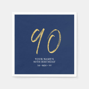 Neunzig Gold- und Marineblau-Schriftzug 90. Gebu Serviette