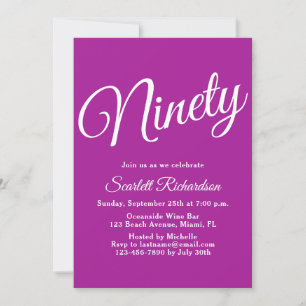 Neunzig moderne Script Dark Pink 90. Geburtstagspa Einladung