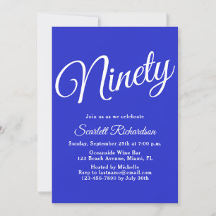 Neunzig Moderne Script Royal Blue 90. Geburtstag Einladung