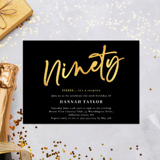 Neunzig Schwarze Gold 90. Geburtstag Einladung