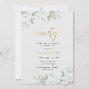 Neunzig Weiß & Gold Weiße Flora Elegant Geburtstag Einladung