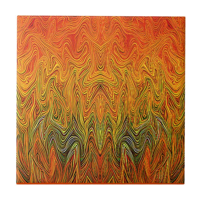 "Neuraler Firestorm" Abstrakt Gelborange Fliese (Vorderseite)