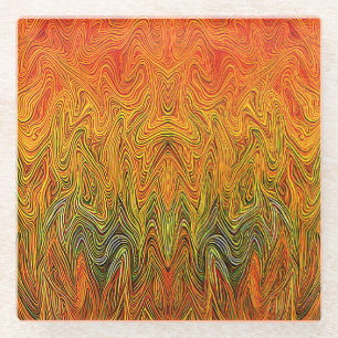"Neuraler Firestorm" Abstrakt Gelborange Glasuntersetzer