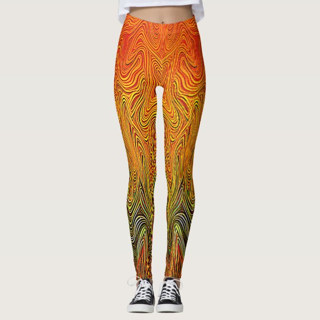 "Neuraler Firestorm" Abstrakt Gelborange Leggings (Vorderseite)