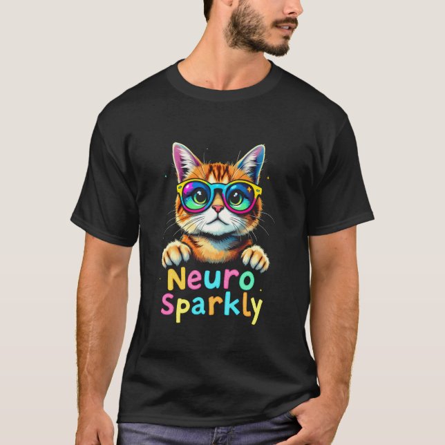 Neuro Funkelnde Lebendige Katze T-Shirt (Vorderseite)