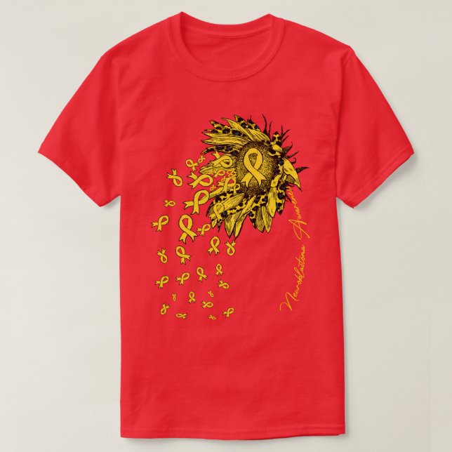 Neuroblastoma Awareness Sonnenblumenbandbreite Blu T-Shirt (Design vorne)