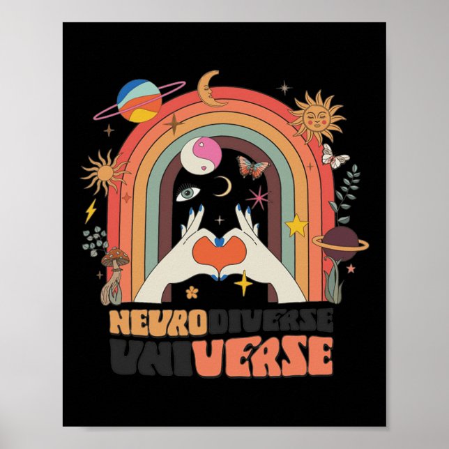 Neurodiverser Universe Celestial Retro Autismus Aw Poster (Vorne)