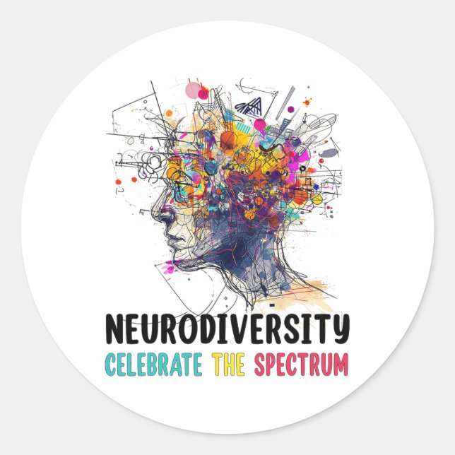 Neurodiversity Hirn Autismus Bewusstsein für Adhor Runder Aufkleber (Vorderseite)