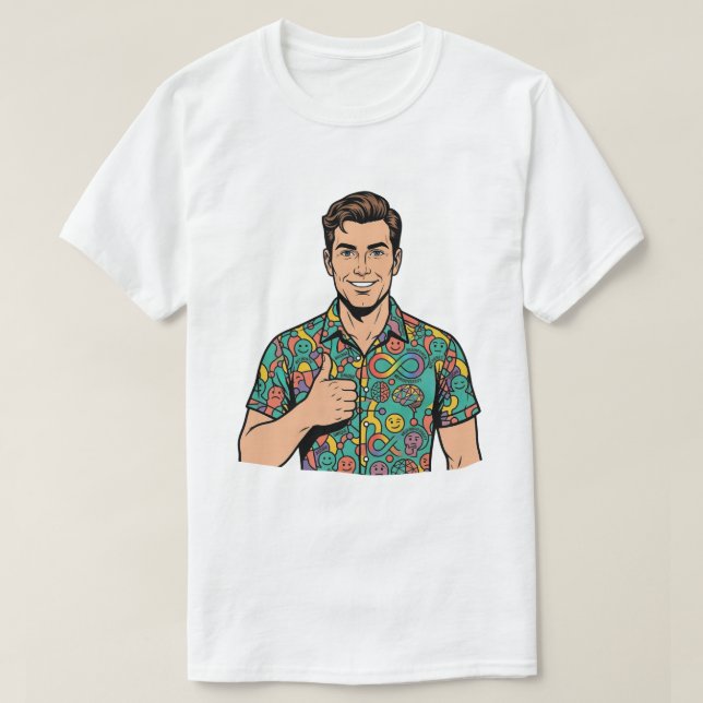 Neurodiversity Retro Pop Art Thumbs Up Male  T-Shirt (Design vorne)