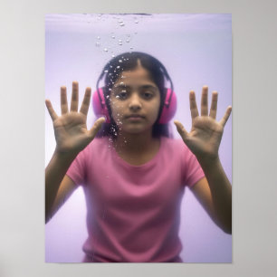 Neurodizianisches Mädchen unter Wasser in rosa Poster