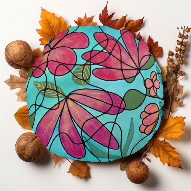 NEUROGRAFISCHE FRÜHSTÜCKSBLUMEN WASSERFARBEN RUNDES KISSEN (Von Creator hochgeladen)