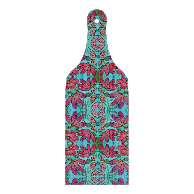 NEUROGRAFISCHE FRÜHSTÜCKSBLUMEN WASSERFARBEN SCHNEIDEBRETT (Vorderseite)