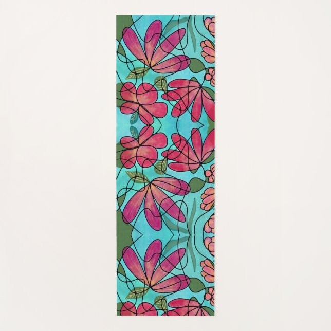 NEUROGRAFISCHE FRÜHSTÜCKSBLUMEN WASSERFARBEN YOGAMATTE (Vorderseite)