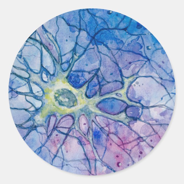 Neuron Watercolor Runder Aufkleber (Vorderseite)