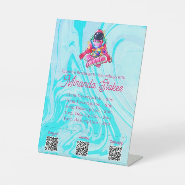 Neuronale Raumfahrt Rosa & Blau Tarot Preisliste Sockelschild (Vorderseite)