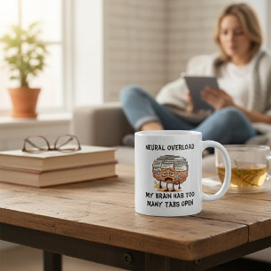 Neuronale Überlastung Gehirn Zu Viele Tabs Offen L Kaffeetasse