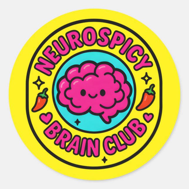 Neurospicy Brain Club Inclusive Neurodivergent Runder Aufkleber (Vorderseite)