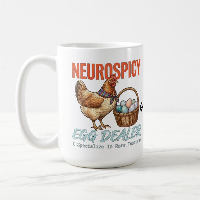 Neurospicy-Eierhändler Vintage-Henne Seltene Textu Kaffeetasse (Links)
