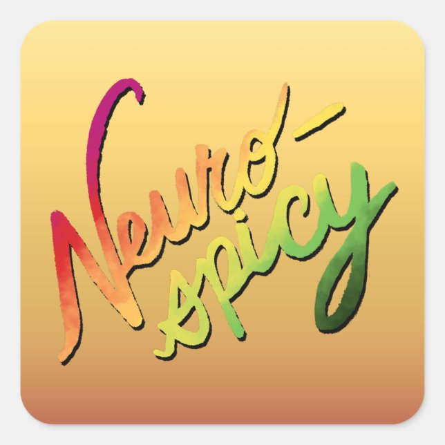 Neurospicy (Hand-Lettered Gradient Text) Quadratischer Aufkleber (Vorderseite)