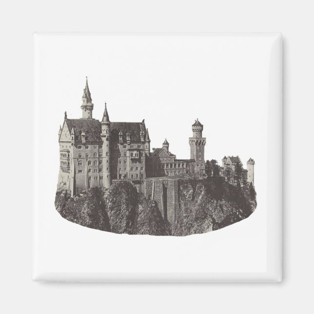 Neuschwanstein Burg Schwarz-Weiß-Geschichte Magnet (Vorne)