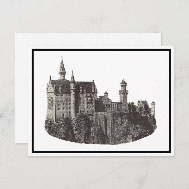 Neuschwanstein Burg Schwarz-Weiß-Geschichte Postkarte (Vorne/Hinten)