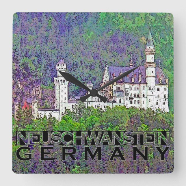 Neuschwanstein Quadratische Wanduhr (Vorderseite)