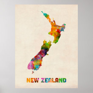 Neuseeland, Aquarell-Karte Poster
