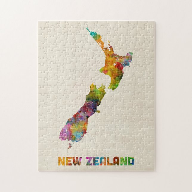 Neuseeland, Aquarell-Karte Puzzle (Vertikal)