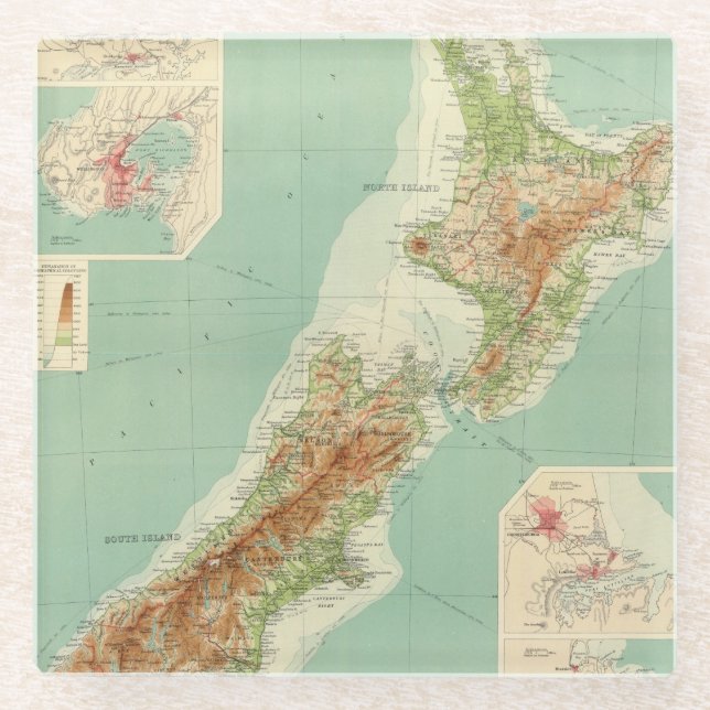 Neuseeland-Atlas-Karte Glasuntersetzer (Vorderseite)