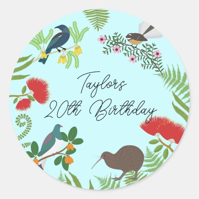Neuseeland Bird Birthday Runder Aufkleber (Vorderseite)