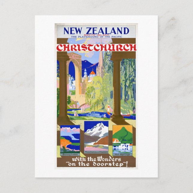 Neuseeland Christchurch Vintage Poster restauriert Postkarte (Vorderseite)