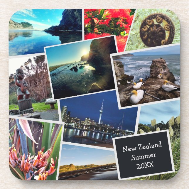 Neuseeland Custom Foto Collage Beverage Coaster Getränkeuntersetzer (Vorderseite)