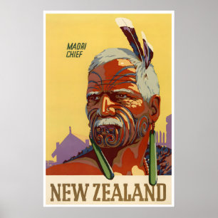Neuseeland Druck Maori-Häuptling Poster Reise Kuns