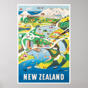 Neuseeland Druck Reiseplakat Karte Druck Poster