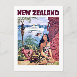 Neuseeland, Einheimische Frau an der Küste Postkarte