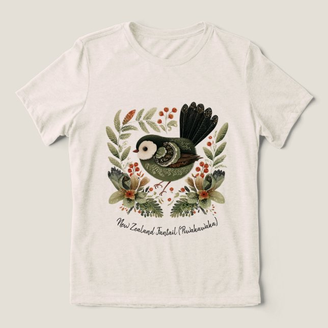 Neuseeland-Fantail-Folk-Art Tri-Blend Shirt (Design Vorderseite)