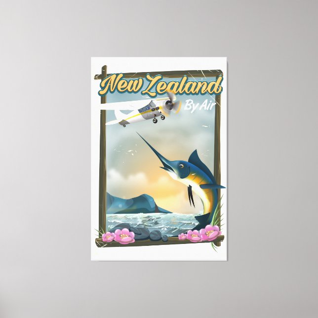 Neuseeland Fischen Reiseplakat Leinwanddruck (Vorderseite)