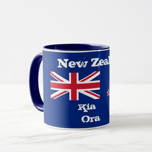 Neuseeland Flag & Kia Ora Kaffee Tasse / Zealand (Vorderseite Links)