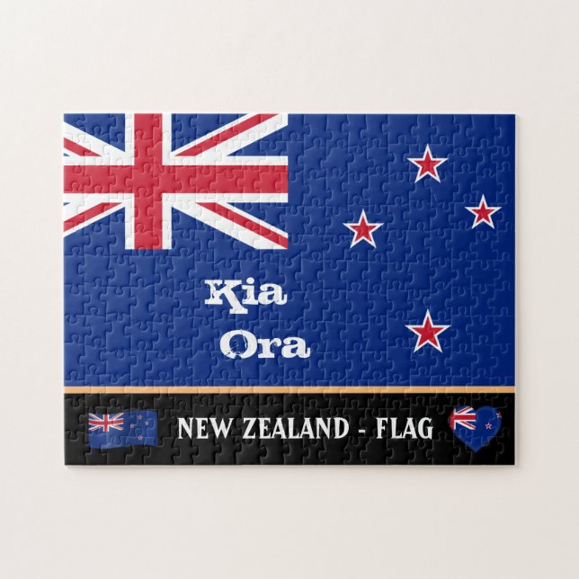 Neuseeland Flag & Kia Ora Puzzle / Seeland Reise (Horizontal)