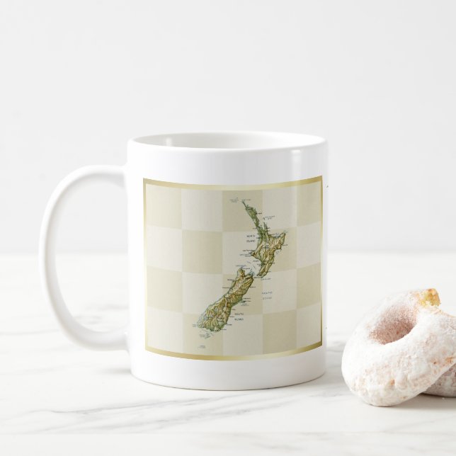 Neuseeland-Flagge + Karten-Tasse Kaffeetasse (Mit Donut)