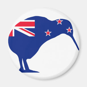 Neuseeland-Flagge mit Kiwi-Silhouette Magnet