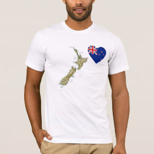 Neuseeland-Flaggen-Herz und Karten-T - Shirt