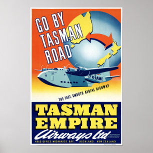 Neuseeland Go By Tasman Road Vintage Poster