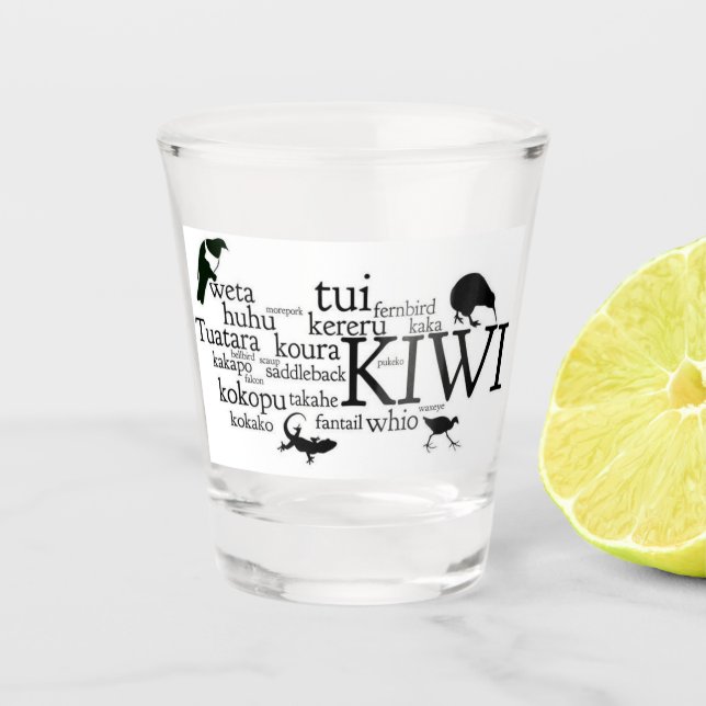 Neuseeland Iconic Animals Shot Glass Schnapsglas (Vorderseite)