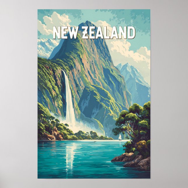 Neuseeland Illustration Reise Kunst Vintage Poster (Vorne)