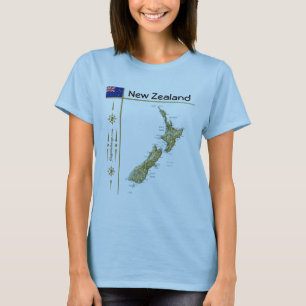 Neuseeland Karte + Flagge + T - Shirt